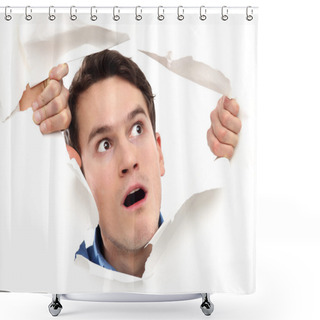 Personality  Man Looking Through Paper Hole Shower Curtains