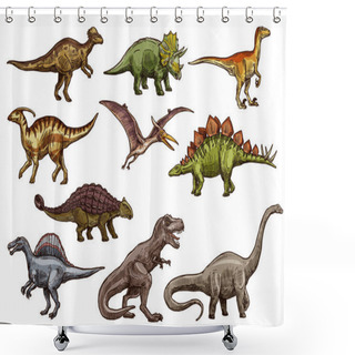 Personality  Dinosaur And Prehistoric Reptile Animal Sketches Shower Curtains