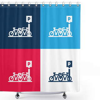 Personality  Bike Parking Blue And Red Four Color Minimal Icon Set Shower Curtains
