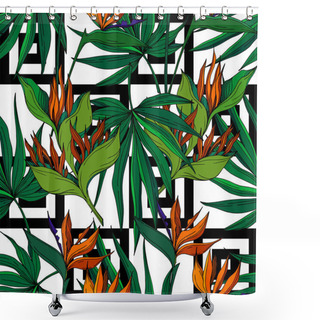 Personality  Vector Tropical Floral Botanical Flowers. Black And White Engraved Ink Art. Seamless Background Pattern. Shower Curtains