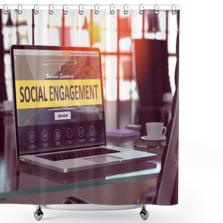 Personality  Social Engagement Concept On Laptop Screen. Shower Curtains