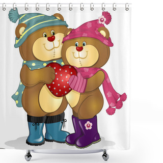 Personality  Bears In Love With Heart Shower Curtains