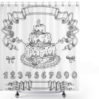 Personality  Graphic Drawing Birthday Cake And Decorative Design Elements Can Shower Curtains