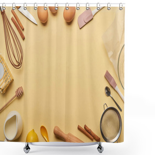 Personality  Top View Cooking Utensils And Ingredients Frame On Yellow Background With Copy Space Shower Curtains