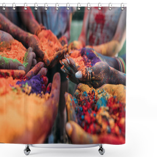 Personality  Colorful Holi Powder In Hands Shower Curtains