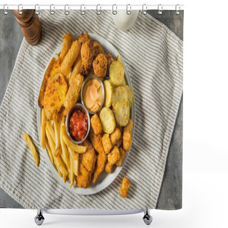 Personality  Deep Fried Appetizer Platter With French Fries Tots Mozzarella Sticks And Chicken Shower Curtains