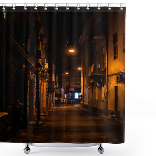 Personality  People Walking On Dark Street With Old Houses  Shower Curtains