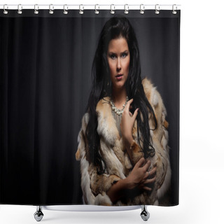 Personality  Portrait Of Stylish Woman In Fur Shower Curtains