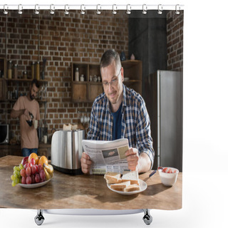 Personality  Gay Couple Having Breakfast  Shower Curtains