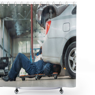 Personality  Automechanic Lying On Creeper Shower Curtains