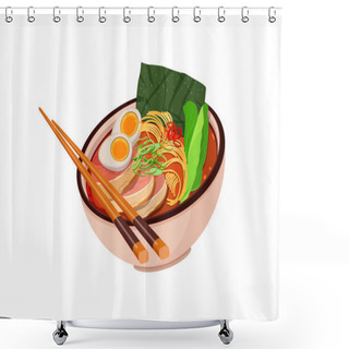 Personality  Miso Ramen With Noodles, Pork, Egg And Vegetables. Served With Chopsticks. Vector Illustration Shower Curtains