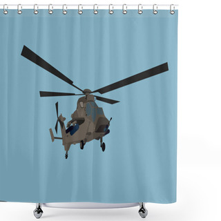 Personality  Illustration Of Ukrainian Military Helicopter In Sky Isolated On Blue  Shower Curtains
