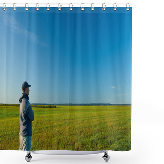 Personality  Man Standing On Field Shower Curtains