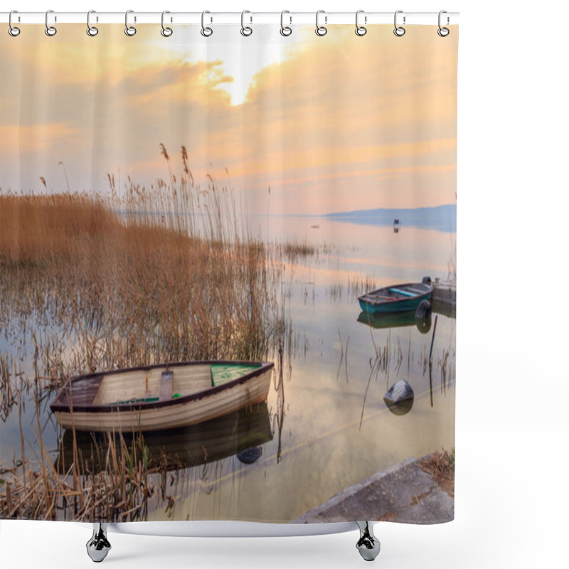 Personality  Sunset On The Lake Balaton With A Boat Shower Curtains