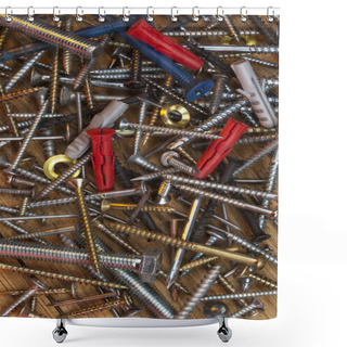 Personality  Screws, Bolts, Nails - Wooden Background Shower Curtains