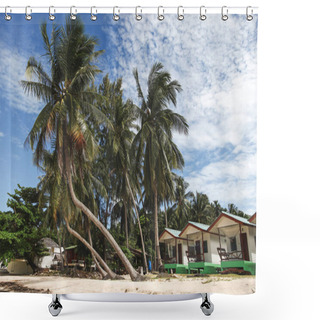 Personality  Beautiful Palm Trees With Shacks On Tropical Beach Shower Curtains