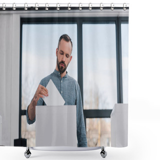 Personality  Bearded And Handsome Citizen Putting Blank Ballot In Voting Box   Shower Curtains