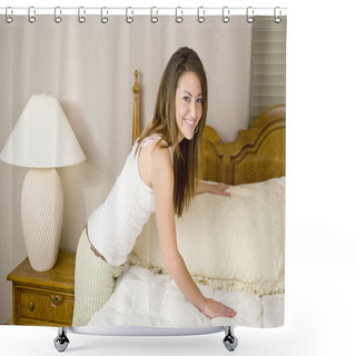 Personality  Woman Making Bed Shower Curtains