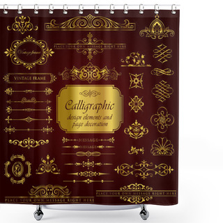 Personality  Golden Calligraphic Design Elements And Page Decoration Set 3 Shower Curtains