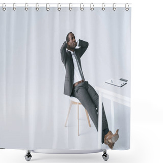 Personality  African American Businessman Resting At Workplace Shower Curtains