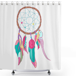 Personality  Magical Dreamcatcher With Sacred Feathers To Catch Dreams Pictogram Icon Shower Curtains