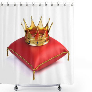 Personality  Gold Crown On Red Pillow Shower Curtains