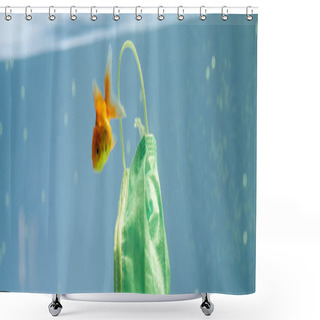 Personality  Goldfish Near Protective Mask In Water, Ecology Concept, Banner Shower Curtains