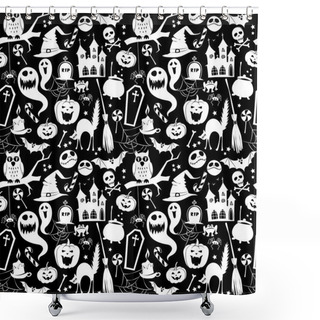 Personality  Black And White Seamless Background Abstract Pattern For Hallowe Shower Curtains