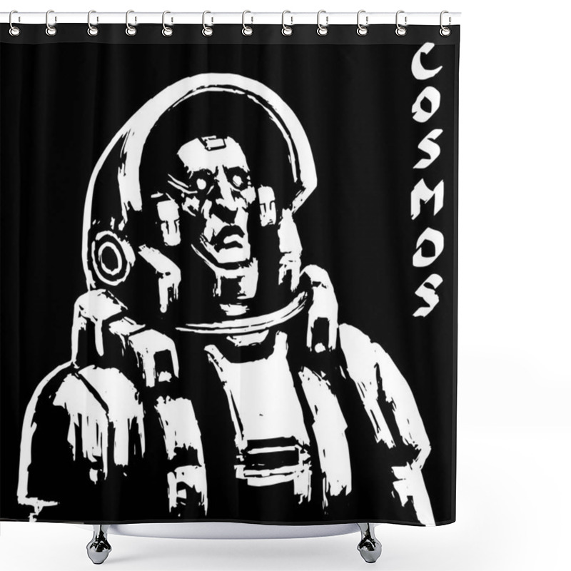 Personality  Astronaut Science Fiction Character In Black And White Colors. Vector Illustration. Shower Curtains