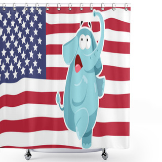 Personality  Scared Republican Elephant On American Flag Vector Cartoon Illustration Shower Curtains
