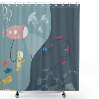 Personality  Researcher Meets An Alien Monster Shower Curtains