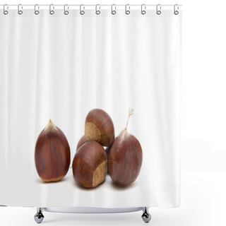 Personality  Fresh Raw Sweet Chestnuts(Castanea Sativa) Isolated On A White Background Shower Curtains