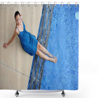 Personality  Woman Sitting By Swimming Pool Shower Curtains