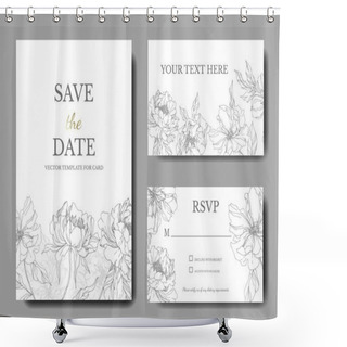 Personality  Peony Floral Botanical Flowers. Black And White Engraved Ink Art. Wedding Background Card Floral Decorative Border. Shower Curtains