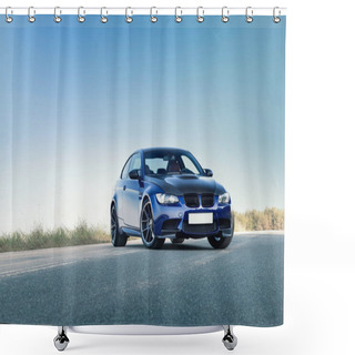 Personality  Luxury Blue Sports Car On The Road Shower Curtains