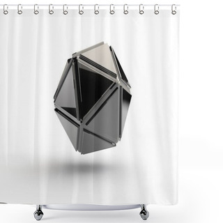 Personality  Icosahedron Chromed, Steel, Iron, Abstract Geometric Shape Image Isolated On White Background. Illustration Of The Idea. 3D Rendering Shower Curtains