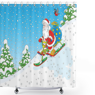 Personality  Santa Riding A Snow Scooter Shower Curtains