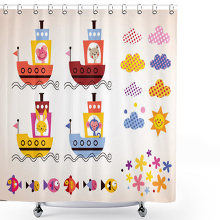 Personality  Cute Animals In Boats Set Shower Curtains