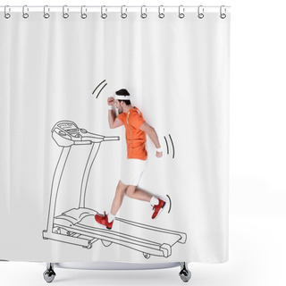 Personality  Creative Hand Drawn Collage With Man Running On Treadmill Shower Curtains