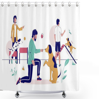 Personality  Puppy Training Classes On Dog Playground, Vector Flat Illustration Shower Curtains