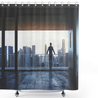 Personality  Businessman Looking At City Shower Curtains