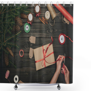Personality  Woman Decorating Christmas Gift  Shower Curtains