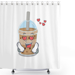 Personality  Cute Chocolate Bubble Tea Cartoon Character Showing A Falling In Love Face Shower Curtains