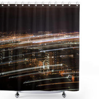 Personality  Long Exposure Of Cityscape With Blurred Lights At Night Shower Curtains