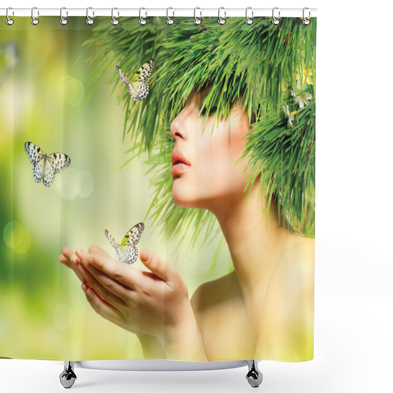 Personality  Spring Woman. Summer Girl With Grass Hair And Green Makeup Shower Curtains