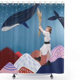 Personality  Girl With Wheat Ears And Whales Shower Curtains