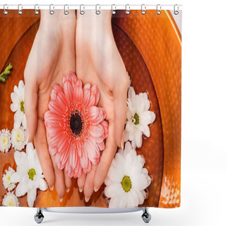 Personality  Cropped View Of Woman Making Spa Bath With Flowers For Nails Shower Curtains