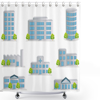 Personality  Building Icons Set Shower Curtains