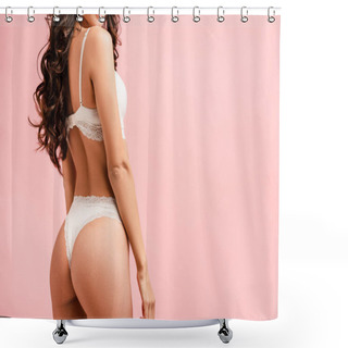Personality  Partial View Of Hot Girl In White Lingerie Isolated On Pink Shower Curtains