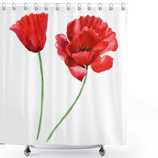 Personality  Red Poppies Isolated On White. Watercolor Background Illustration Set. Shower Curtains